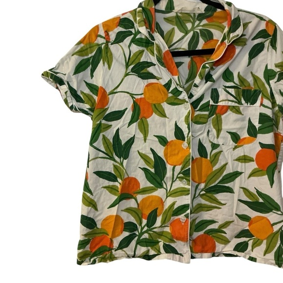Anthropologie Print Press Orange and Green Leaf Print Pajama Top - Picture 2 of 4
